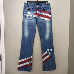 Bebe Americana Patriotic Embellished Denim Flare Jeans Size 29 Stars And Stripes